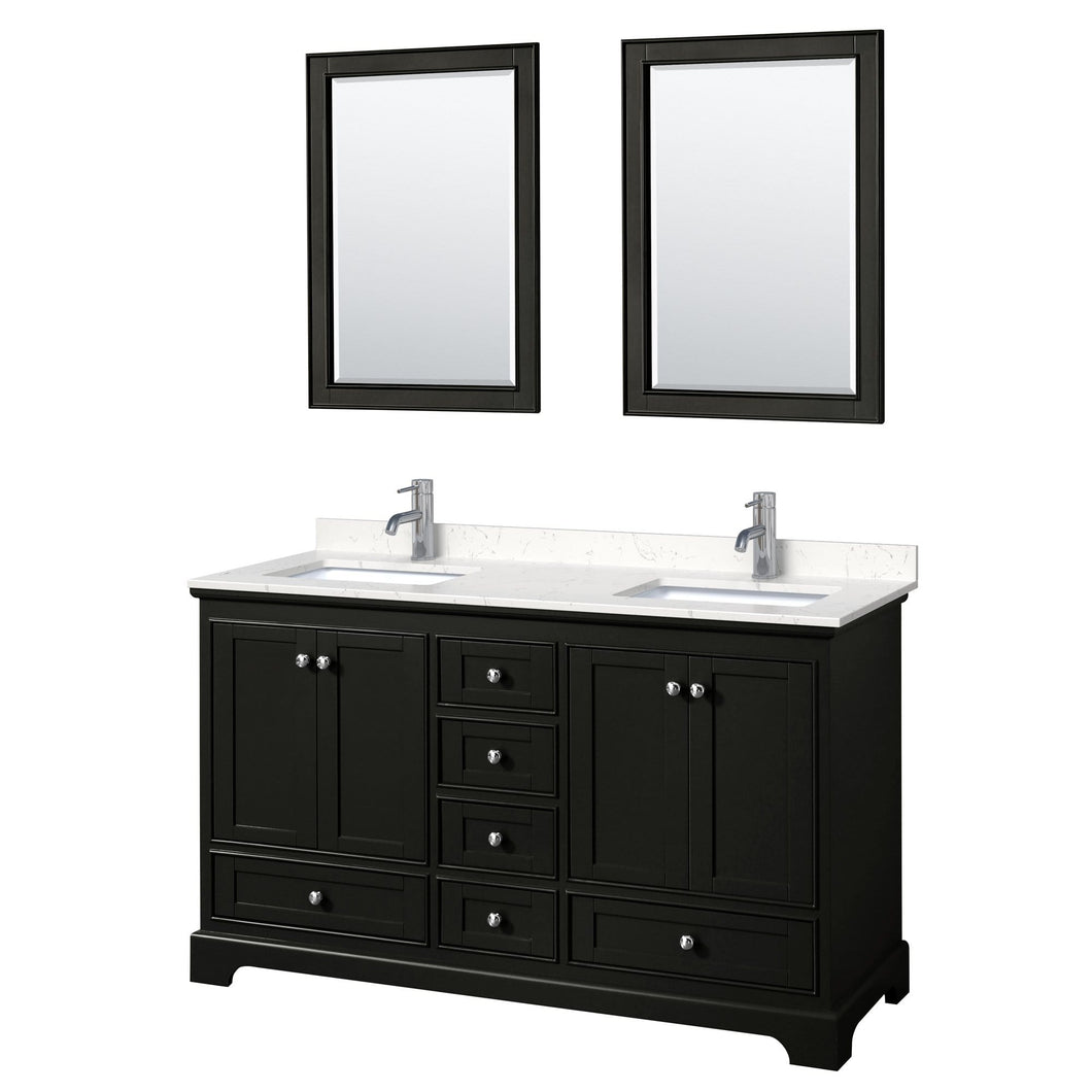 Wyndham Collection Vanity Wyndham Collection WCS202060DDEC2UNSM24 Deborah 60 Inch Double Bathroom Vanity in Dark Espresso, Light-Vein Carrara Cultured Marble Countertop, Undermount Square Sinks, 24 Inch Mirrors