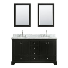 Load image into Gallery viewer, Wyndham Collection Vanity Wyndham Collection WCS202060DDECMUNOM24 Deborah 60 Inch Double Bathroom Vanity in Dark Espresso, White Carrara Marble Countertop, Undermount Oval Sinks, and 24 Inch Mirrors