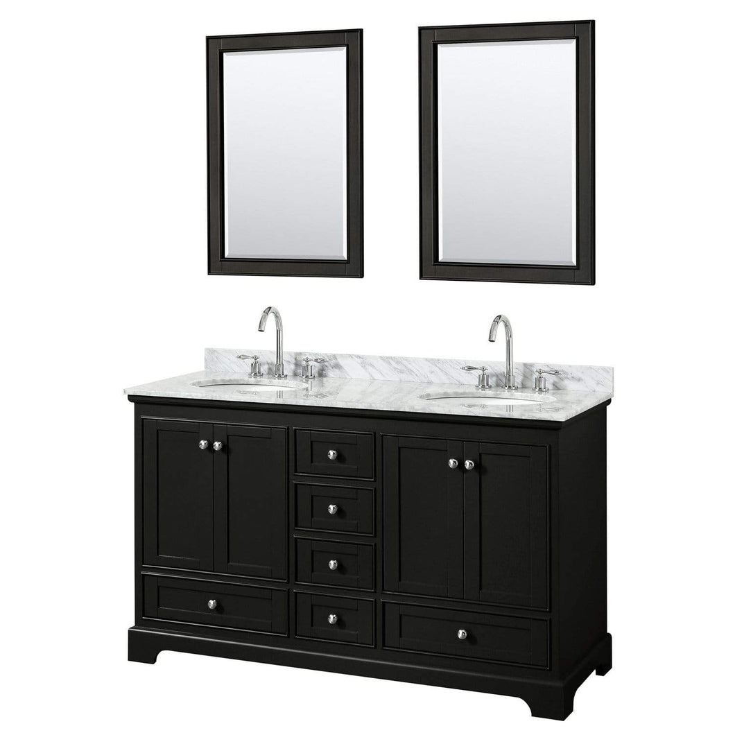 Wyndham Collection Vanity Wyndham Collection WCS202060DDECMUNOM24 Deborah 60 Inch Double Bathroom Vanity in Dark Espresso, White Carrara Marble Countertop, Undermount Oval Sinks, and 24 Inch Mirrors