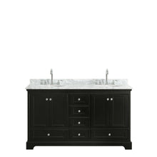 Load image into Gallery viewer, Wyndham Collection Vanity Wyndham Collection WCS202060DDECMUNOMXX Deborah 60 Inch Double Bathroom Vanity in Dark Espresso, White Carrara Marble Countertop, Undermount Oval Sinks, and No Mirrors