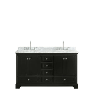 Wyndham Collection Vanity Wyndham Collection WCS202060DDECMUNOMXX Deborah 60 Inch Double Bathroom Vanity in Dark Espresso, White Carrara Marble Countertop, Undermount Oval Sinks, and No Mirrors