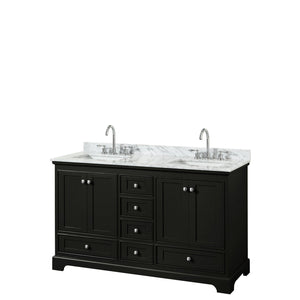 Wyndham Collection Vanity Wyndham Collection WCS202060DDECMUNSMXX Deborah 60 Inch Double Bathroom Vanity in Dark Espresso, White Carrara Marble Countertop, Undermount Square Sinks, and No Mirrors