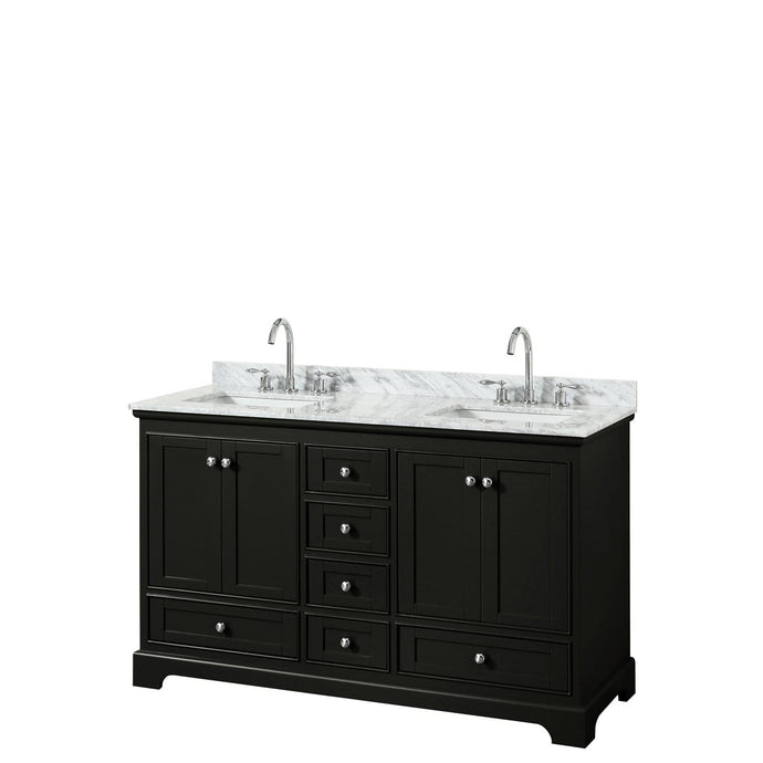 Wyndham Collection Vanity Wyndham Collection WCS202060DDECMUNSMXX Deborah 60 Inch Double Bathroom Vanity in Dark Espresso, White Carrara Marble Countertop, Undermount Square Sinks, and No Mirrors