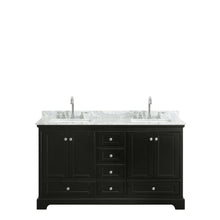 Load image into Gallery viewer, Wyndham Collection Vanity Wyndham Collection WCS202060DDECMUNSMXX Deborah 60 Inch Double Bathroom Vanity in Dark Espresso, White Carrara Marble Countertop, Undermount Square Sinks, and No Mirrors