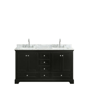 Wyndham Collection Vanity Wyndham Collection WCS202060DDECMUNSMXX Deborah 60 Inch Double Bathroom Vanity in Dark Espresso, White Carrara Marble Countertop, Undermount Square Sinks, and No Mirrors