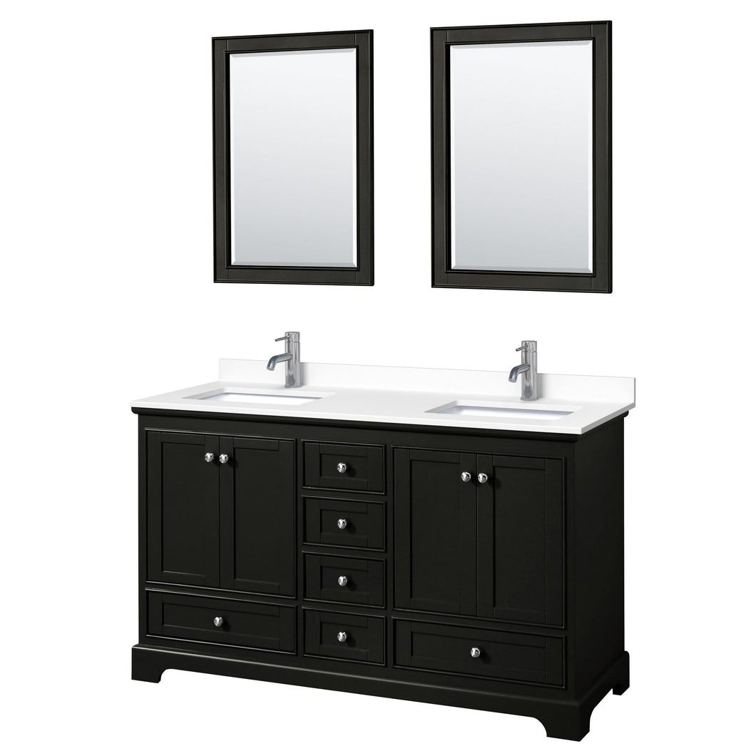 Wyndham Collection Vanity Wyndham Collection WCS202060DDEWCUNSM24 Deborah 60 Inch Double Bathroom Vanity in Dark Espresso, White Cultured Marble Countertop, Undermount Square Sinks, 24 Inch Mirrors