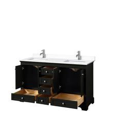 Load image into Gallery viewer, Wyndham Collection Vanity Wyndham Collection WCS202060DDEWCUNSMXX Deborah 60 Inch Double Bathroom Vanity in Dark Espresso, White Cultured Marble Countertop, Undermount Square Sinks, No Mirrors