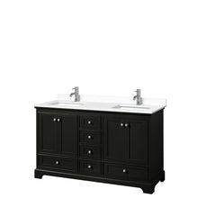Load image into Gallery viewer, Wyndham Collection Vanity Wyndham Collection WCS202060DDEWCUNSMXX Deborah 60 Inch Double Bathroom Vanity in Dark Espresso, White Cultured Marble Countertop, Undermount Square Sinks, No Mirrors