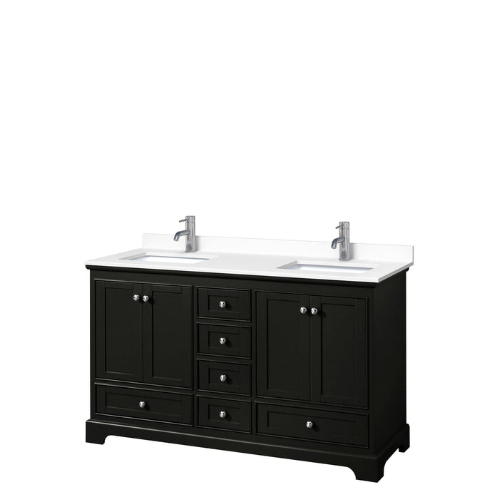 Wyndham Collection Vanity Wyndham Collection WCS202060DDEWCUNSMXX Deborah 60 Inch Double Bathroom Vanity in Dark Espresso, White Cultured Marble Countertop, Undermount Square Sinks, No Mirrors