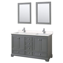 Load image into Gallery viewer, Wyndham Collection Vanity Wyndham Collection WCS202060DKGC2UNSM24 Deborah 60 Inch Double Bathroom Vanity in Dark Gray, Light-Vein Carrara Cultured Marble Countertop, Undermount Square Sinks, 24 Inch Mirrors