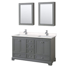 Load image into Gallery viewer, Wyndham Collection Vanity Wyndham Collection WCS202060DKGC2UNSMED Deborah 60 Inch Double Bathroom Vanity in Dark Gray, Light-Vein Carrara Cultured Marble Countertop, Undermount Square Sinks, Medicine Cabinets