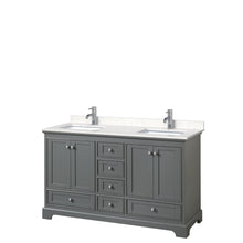 Load image into Gallery viewer, Wyndham Collection Vanity Wyndham Collection WCS202060DKGC2UNSMXX Deborah 60 Inch Double Bathroom Vanity in Dark Gray, Light-Vein Carrara Cultured Marble Countertop, Undermount Square Sinks, No Mirrors