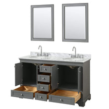 Load image into Gallery viewer, Wyndham Collection Vanity Wyndham Collection WCS202060DKGCMUNOM24 Deborah 60 Inch Double Bathroom Vanity in Dark Gray, White Carrara Marble Countertop, Undermount Oval Sinks, and 24 Inch Mirrors