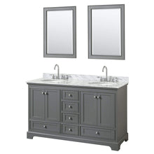 Load image into Gallery viewer, Wyndham Collection Vanity Wyndham Collection WCS202060DKGCMUNOM24 Deborah 60 Inch Double Bathroom Vanity in Dark Gray, White Carrara Marble Countertop, Undermount Oval Sinks, and 24 Inch Mirrors