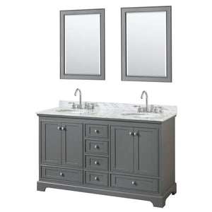 Wyndham Collection Vanity Wyndham Collection WCS202060DKGCMUNOM24 Deborah 60 Inch Double Bathroom Vanity in Dark Gray, White Carrara Marble Countertop, Undermount Oval Sinks, and 24 Inch Mirrors
