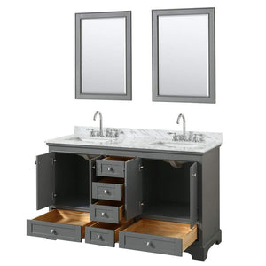 Wyndham Collection Vanity Wyndham Collection WCS202060DKGCMUNSM24 Deborah 60 Inch Double Bathroom Vanity in Dark Gray, White Carrara Marble Countertop, Undermount Square Sinks, and 24 Inch Mirrors