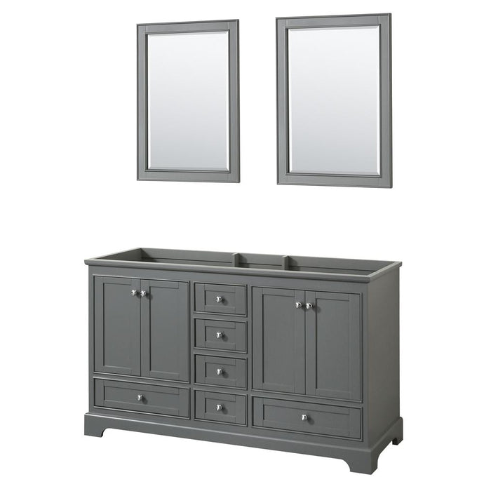Wyndham Collection Vanity Wyndham Collection WCS202060DKGCXSXXM24 Deborah 60 Inch Double Bathroom Vanity in Dark Gray, No Countertop, No Sinks, and 24 Inch Mirrors