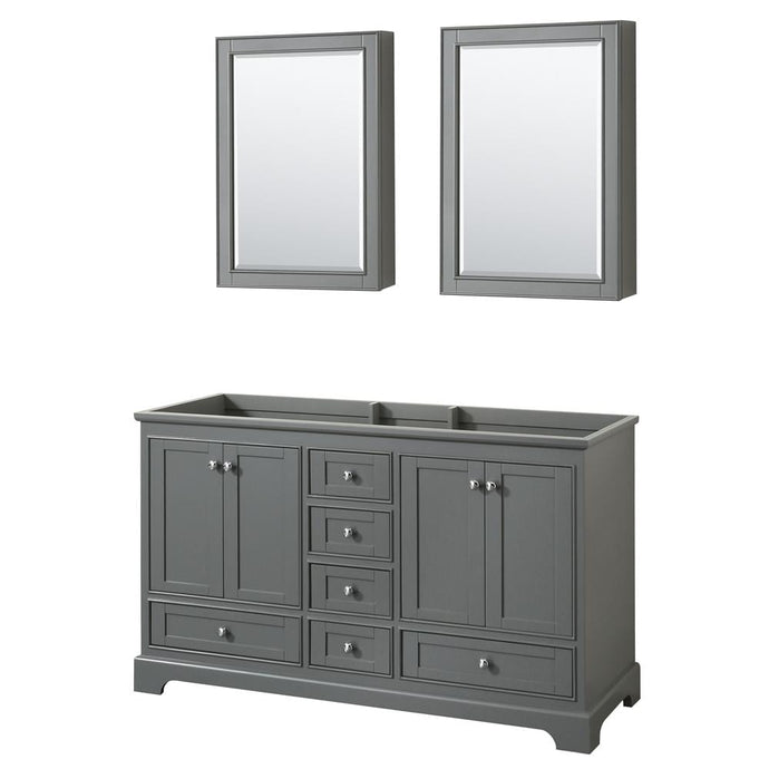Wyndham Collection Vanity Wyndham Collection WCS202060DKGCXSXXMED Deborah 60 Inch Double Bathroom Vanity in Dark Gray, No Countertop, No Sinks, and Medicine Cabinets