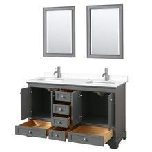 Load image into Gallery viewer, Wyndham Collection Vanity Wyndham Collection WCS202060DKGWCUNSM24 Deborah 60 Inch Double Bathroom Vanity in Dark Gray, White Cultured Marble Countertop, Undermount Square Sinks, 24 Inch Mirrors
