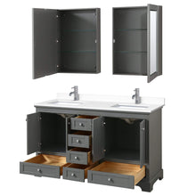 Load image into Gallery viewer, Wyndham Collection Vanity Wyndham Collection WCS202060DKGWCUNSMED Deborah 60 Inch Double Bathroom Vanity in Dark Gray, White Cultured Marble Countertop, Undermount Square Sinks, Medicine Cabinets