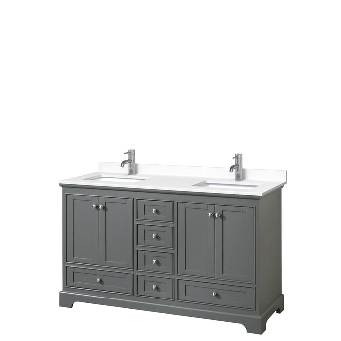 Wyndham Collection Vanity Wyndham Collection WCS202060DKGWCUNSMXX Deborah 60 Inch Double Bathroom Vanity in Dark Gray, White Cultured Marble Countertop, Undermount Square Sinks, No Mirrors