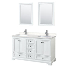 Load image into Gallery viewer, Wyndham Collection Vanity Wyndham Collection WCS202060DWHC2UNSM24 Deborah 60 Inch Double Bathroom Vanity in White, Light-Vein Carrara Cultured Marble Countertop, Undermount Square Sinks, 24 Inch Mirrors