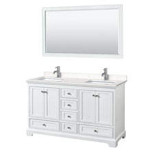 Load image into Gallery viewer, Wyndham Collection Vanity Wyndham Collection WCS202060DWHC2UNSM58 Deborah 60 Inch Double Bathroom Vanity in White, Light-Vein Carrara Cultured Marble Countertop, Undermount Square Sinks, 58 Inch Mirror