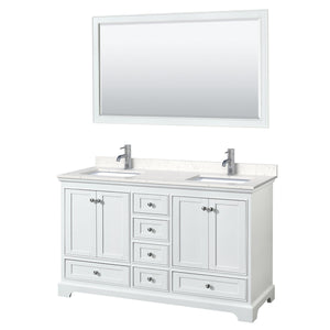 Wyndham Collection Vanity Wyndham Collection WCS202060DWHC2UNSM58 Deborah 60 Inch Double Bathroom Vanity in White, Light-Vein Carrara Cultured Marble Countertop, Undermount Square Sinks, 58 Inch Mirror