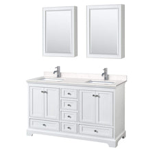 Load image into Gallery viewer, Wyndham Collection Vanity Wyndham Collection WCS202060DWHC2UNSMED Deborah 60 Inch Double Bathroom Vanity in White, Light-Vein Carrara Cultured Marble Countertop, Undermount Square Sinks, Medicine Cabinets