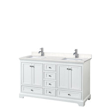 Load image into Gallery viewer, Wyndham Collection Vanity Wyndham Collection WCS202060DWHC2UNSMXX Deborah 60 Inch Double Bathroom Vanity in White, Light-Vein Carrara Cultured Marble Countertop, Undermount Square Sinks, No Mirrors