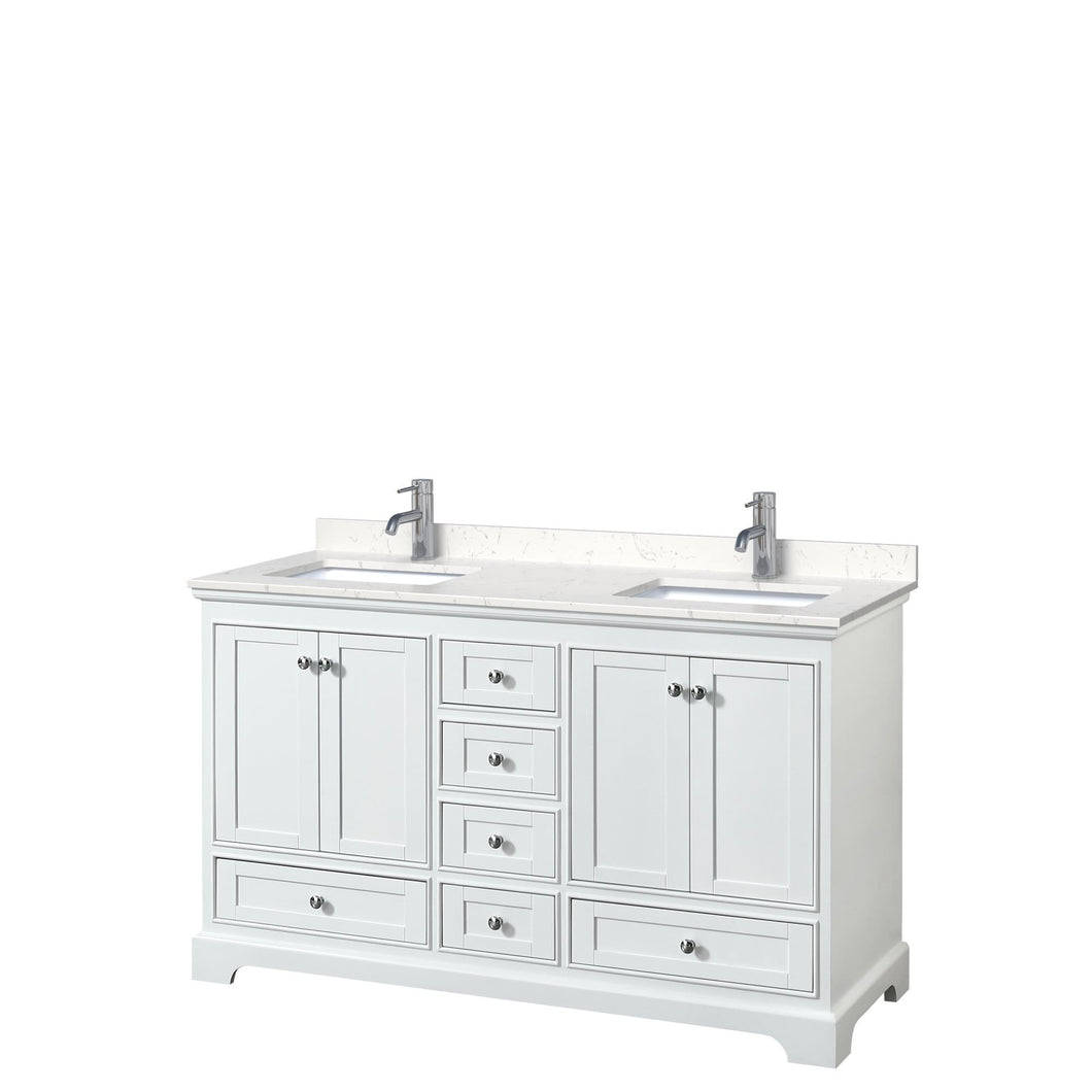 Wyndham Collection Vanity Wyndham Collection WCS202060DWHC2UNSMXX Deborah 60 Inch Double Bathroom Vanity in White, Light-Vein Carrara Cultured Marble Countertop, Undermount Square Sinks, No Mirrors