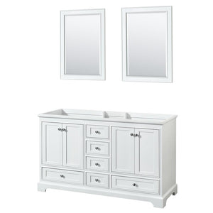Wyndham Collection Vanity Wyndham Collection WCS202060DWHCXSXXM24 Deborah 60 Inch Double Bathroom Vanity in White, No Countertop, No Sinks, and 24 Inch Mirrors