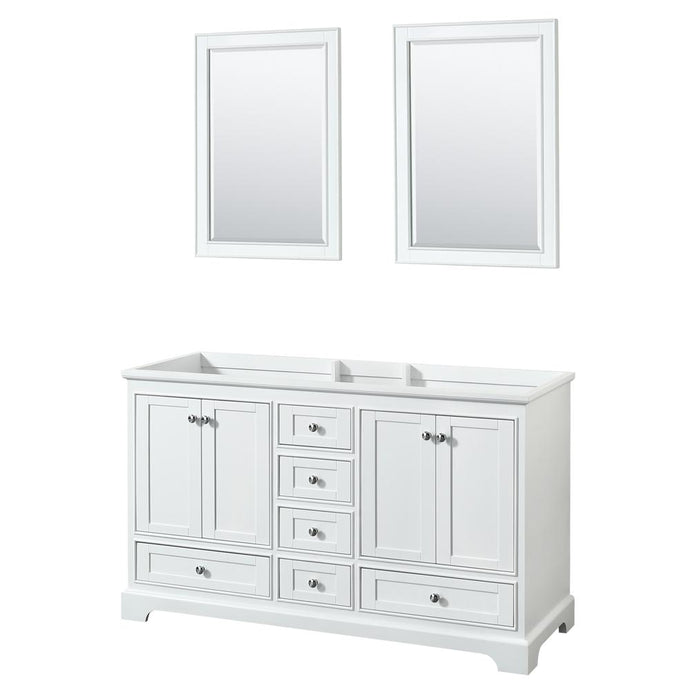 Wyndham Collection Vanity Wyndham Collection WCS202060DWHCXSXXM24 Deborah 60 Inch Double Bathroom Vanity in White, No Countertop, No Sinks, and 24 Inch Mirrors