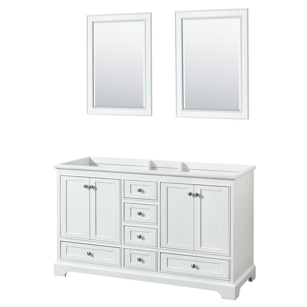 Wyndham Collection Vanity Wyndham Collection WCS202060DWHCXSXXM24 Deborah 60 Inch Double Bathroom Vanity in White, No Countertop, No Sinks, and 24 Inch Mirrors