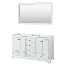 Load image into Gallery viewer, Wyndham Collection Vanity Wyndham Collection WCS202060DWHCXSXXM58 Deborah 60 Inch Double Bathroom Vanity in White, No Countertop, No Sinks, and 58 Inch Mirror