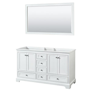 Wyndham Collection Vanity Wyndham Collection WCS202060DWHCXSXXM58 Deborah 60 Inch Double Bathroom Vanity in White, No Countertop, No Sinks, and 58 Inch Mirror