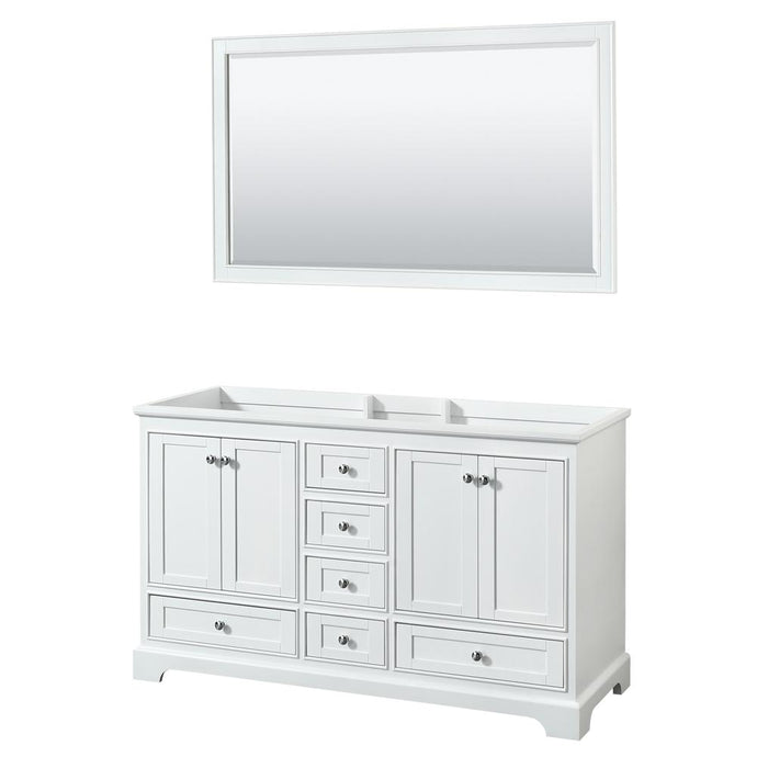 Wyndham Collection Vanity Wyndham Collection WCS202060DWHCXSXXM58 Deborah 60 Inch Double Bathroom Vanity in White, No Countertop, No Sinks, and 58 Inch Mirror