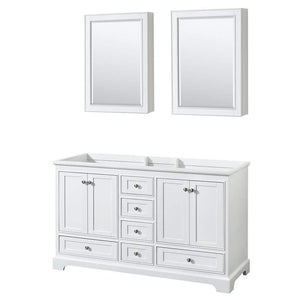 Wyndham Collection Vanity Wyndham Collection WCS202060DWHCXSXXMED Deborah 60 Inch Double Bathroom Vanity in White, No Countertop, No Sinks, and Medicine Cabinets