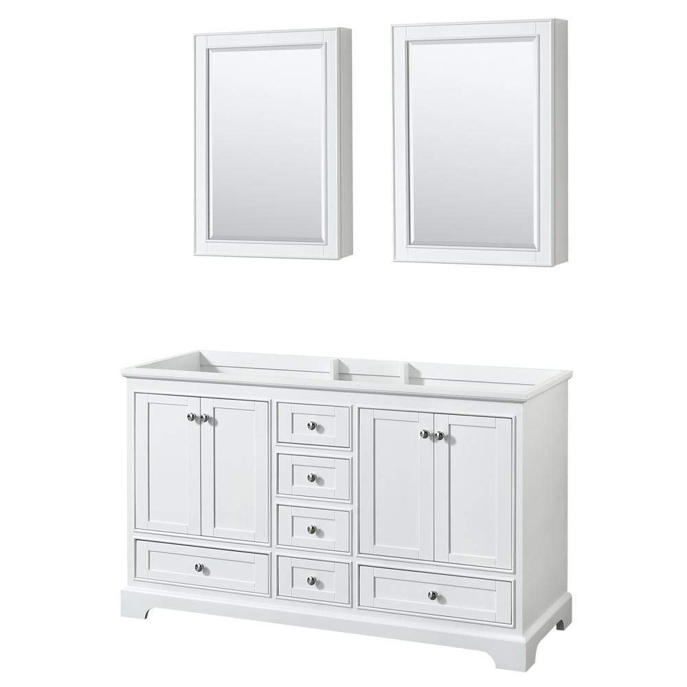 Wyndham Collection Vanity Wyndham Collection WCS202060DWHCXSXXMED Deborah 60 Inch Double Bathroom Vanity in White, No Countertop, No Sinks, and Medicine Cabinets