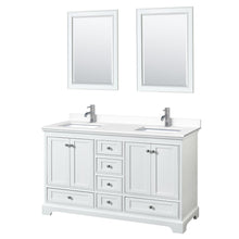 Load image into Gallery viewer, Wyndham Collection Vanity Wyndham Collection WCS202060DWHWCUNSM24 Deborah 60 Inch Double Bathroom Vanity in White, White Cultured Marble Countertop, Undermount Square Sinks, 24 Inch Mirrors