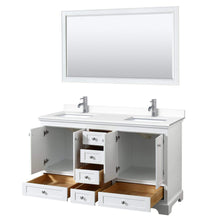 Load image into Gallery viewer, Wyndham Collection Vanity Wyndham Collection WCS202060DWHWCUNSM58 Deborah 60 Inch Double Bathroom Vanity in White, White Cultured Marble Countertop, Undermount Square Sinks, 58 Inch Mirror