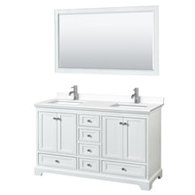 Load image into Gallery viewer, Wyndham Collection Vanity Wyndham Collection WCS202060DWHWCUNSM58 Deborah 60 Inch Double Bathroom Vanity in White, White Cultured Marble Countertop, Undermount Square Sinks, 58 Inch Mirror