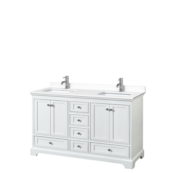 Wyndham Collection Vanity Wyndham Collection WCS202060DWHWCUNSMXX Deborah 60 Inch Double Bathroom Vanity in White, White Cultured Marble Countertop, Undermount Square Sinks, No Mirrors