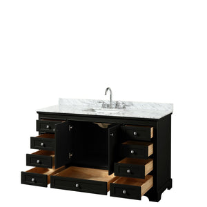 Wyndham Collection Vanity Wyndham Collection WCS202060SDECMUNSMXX Deborah 60 Inch Single Bathroom Vanity in Dark Espresso, White Carrara Marble Countertop, Undermount Square Sink, and No Mirror