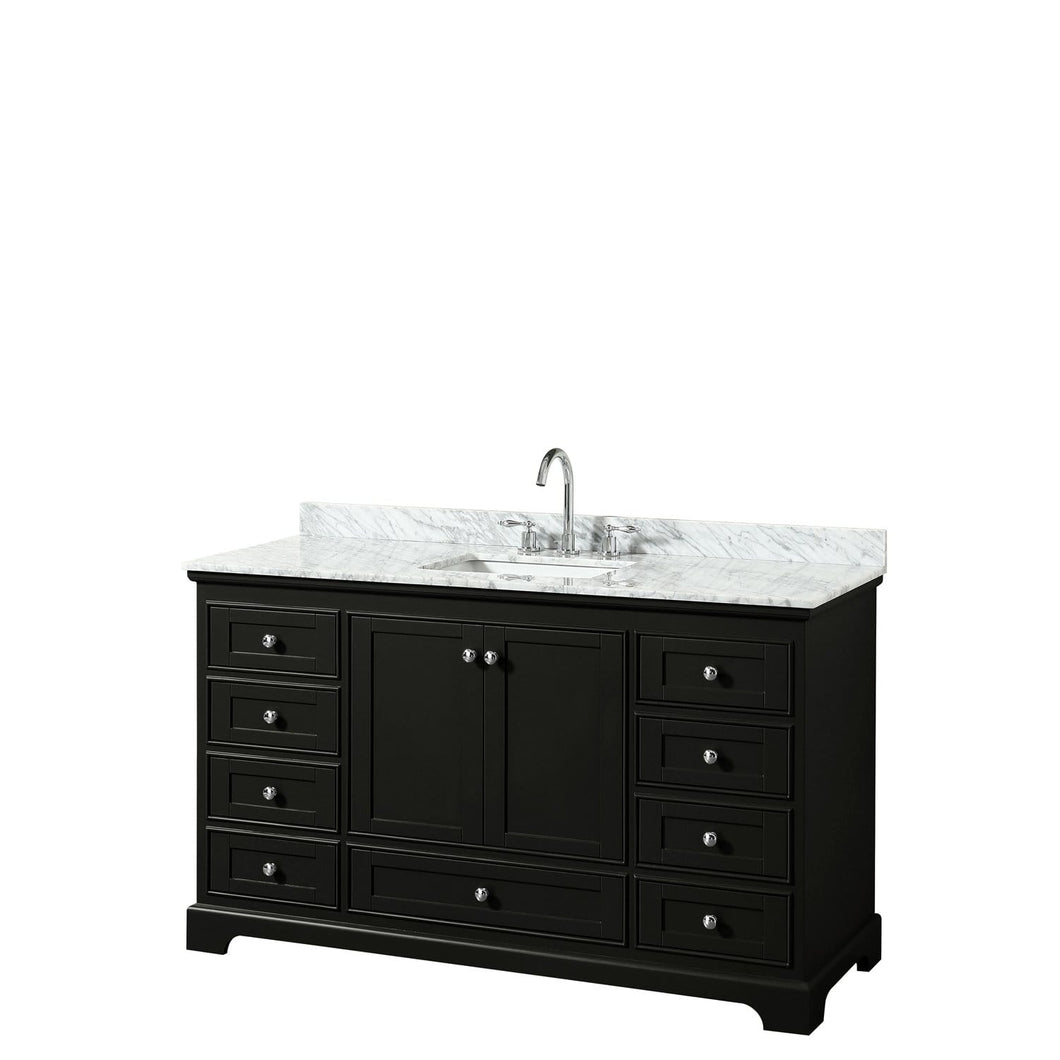 Wyndham Collection Vanity Wyndham Collection WCS202060SDECMUNSMXX Deborah 60 Inch Single Bathroom Vanity in Dark Espresso, White Carrara Marble Countertop, Undermount Square Sink, and No Mirror