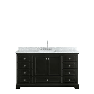 Wyndham Collection Vanity Wyndham Collection WCS202060SDECMUNSMXX Deborah 60 Inch Single Bathroom Vanity in Dark Espresso, White Carrara Marble Countertop, Undermount Square Sink, and No Mirror