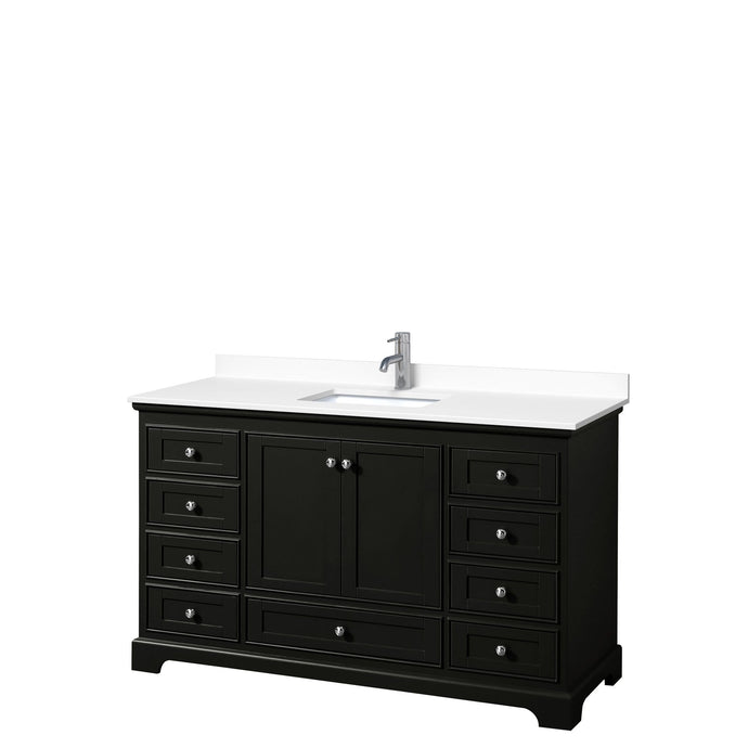 Wyndham Collection Vanity Wyndham Collection WCS202060SDEWCUNSMXX Deborah 60 Inch Single Bathroom Vanity in Dark Espresso, White Cultured Marble Countertop, Undermount Square Sink, No Mirror