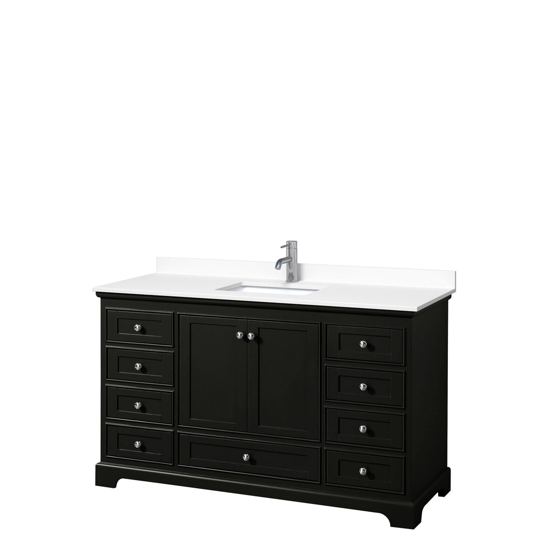 Wyndham Collection Vanity Wyndham Collection WCS202060SDEWCUNSMXX Deborah 60 Inch Single Bathroom Vanity in Dark Espresso, White Cultured Marble Countertop, Undermount Square Sink, No Mirror