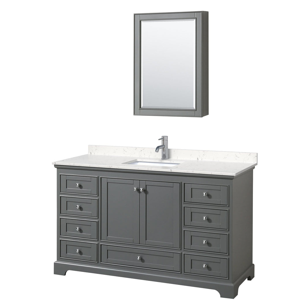 Wyndham Collection Vanity Wyndham Collection WCS202060SKGC2UNSMED Deborah 60 Inch Single Bathroom Vanity in Dark Gray, Light-Vein Carrara Cultured Marble Countertop, Undermount Square Sink, Medicine Cabinet