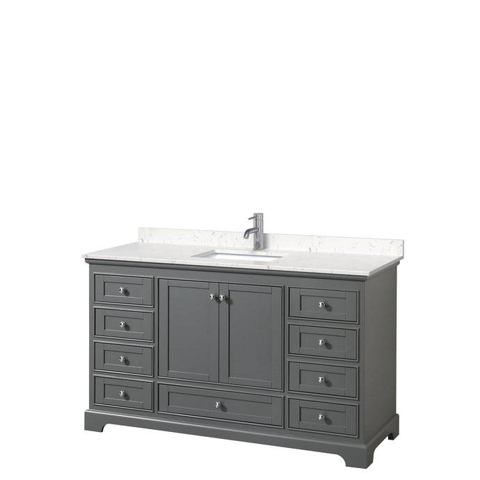 Wyndham Collection Vanity Wyndham Collection WCS202060SKGC2UNSMXX Deborah 60 Inch Single Bathroom Vanity in Dark Gray, Light-Vein Carrara Cultured Marble Countertop, Undermount Square Sink, No Mirror